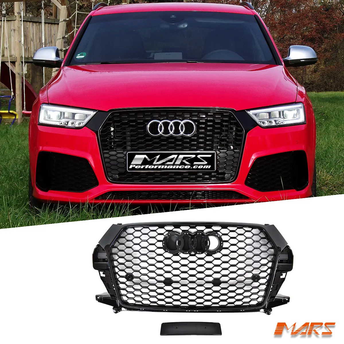 Gloss Black Honeycomb Rs-Q3 Style Front Bumper Bar Grille Grill Bodykit For Audi Q3 8U 2015-2018 1