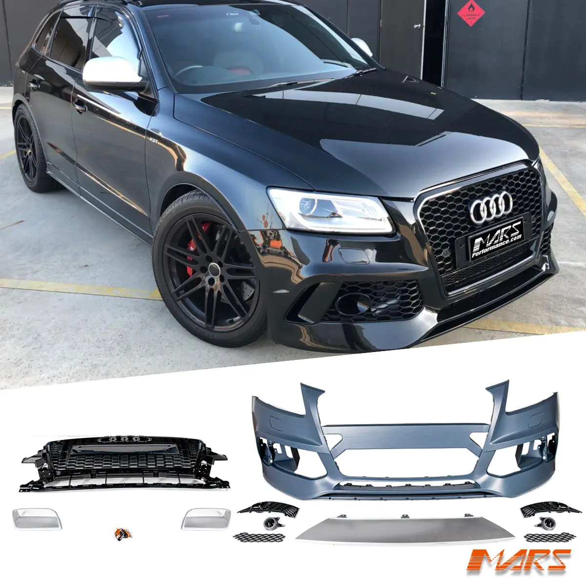 Rs-Q5 Style Front Bumper Bar Bodykit With Black Honeycomb Grille Grill For Audi Q5 8R 2013-2016 1