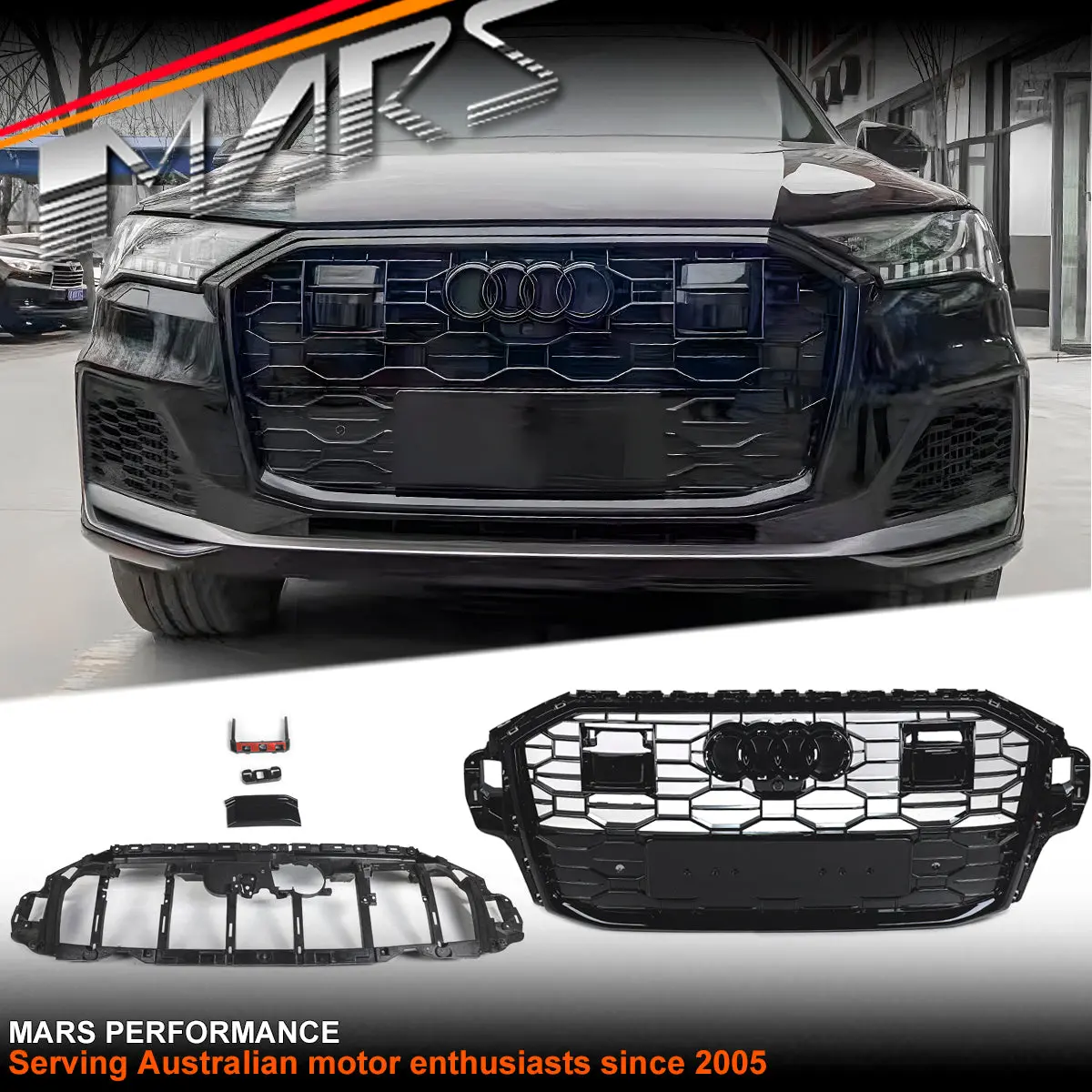 Gloss Black Honeycomb Rs Style Front Bumper Bar Grille Grill Bodykit For Audi Q7 4M 2020-2024 1