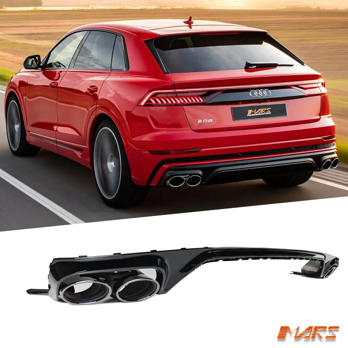 Gloss Black Sq8 Style Rear Bumper Bar Diffuser Bodykit With Exhaust Tips For Audi Q8 Sq8 F1 2018-2023 1