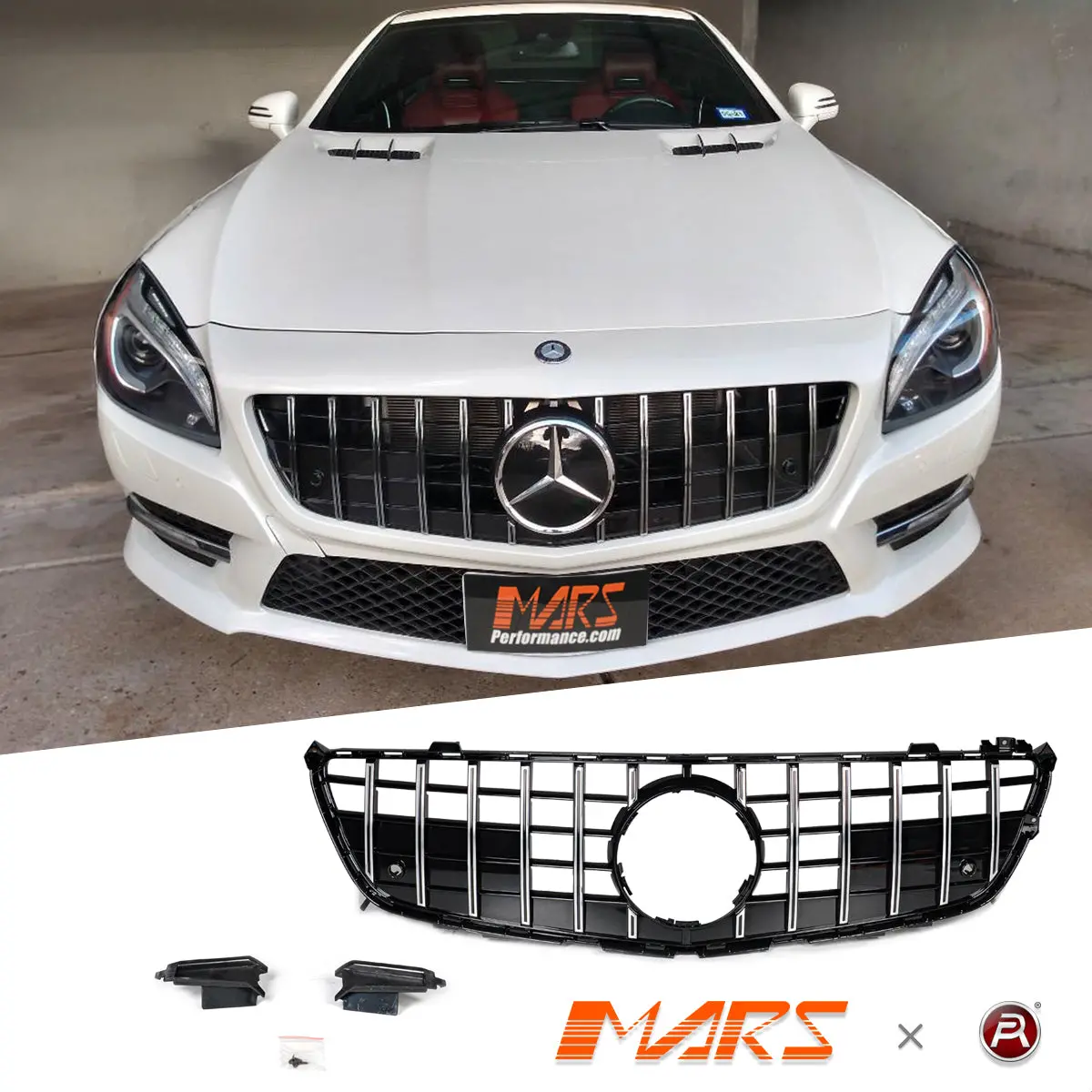 Chrome Black Amg Panamericana Style Front Bumper Grille Grill Bodykit For Mercedes-Benz Sl-Class R231 2013-2015, Pre Update 1