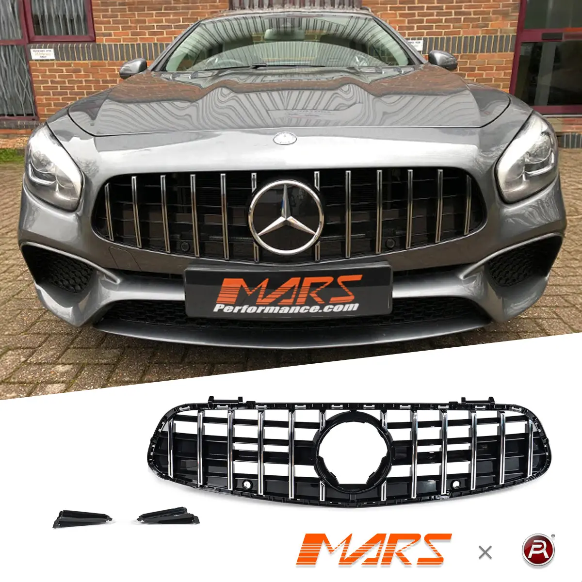 Chrome Black Amg Panamericana Style Front Bumper Bar Grille Grill Bodykit For Mercedes-Benz Sl-Class R231 Update 2016-2018 1