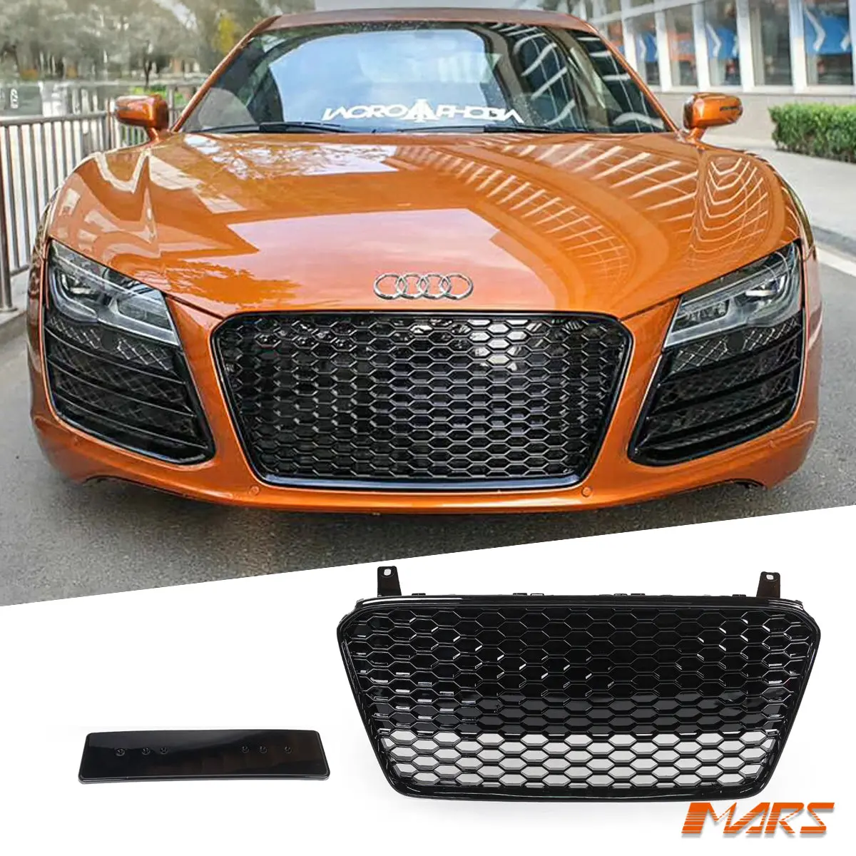 Gloss Black Honeycomb Rs Style Front Bumper Bar Grille Grill Bodykit For Audi R8 2013-2015 1