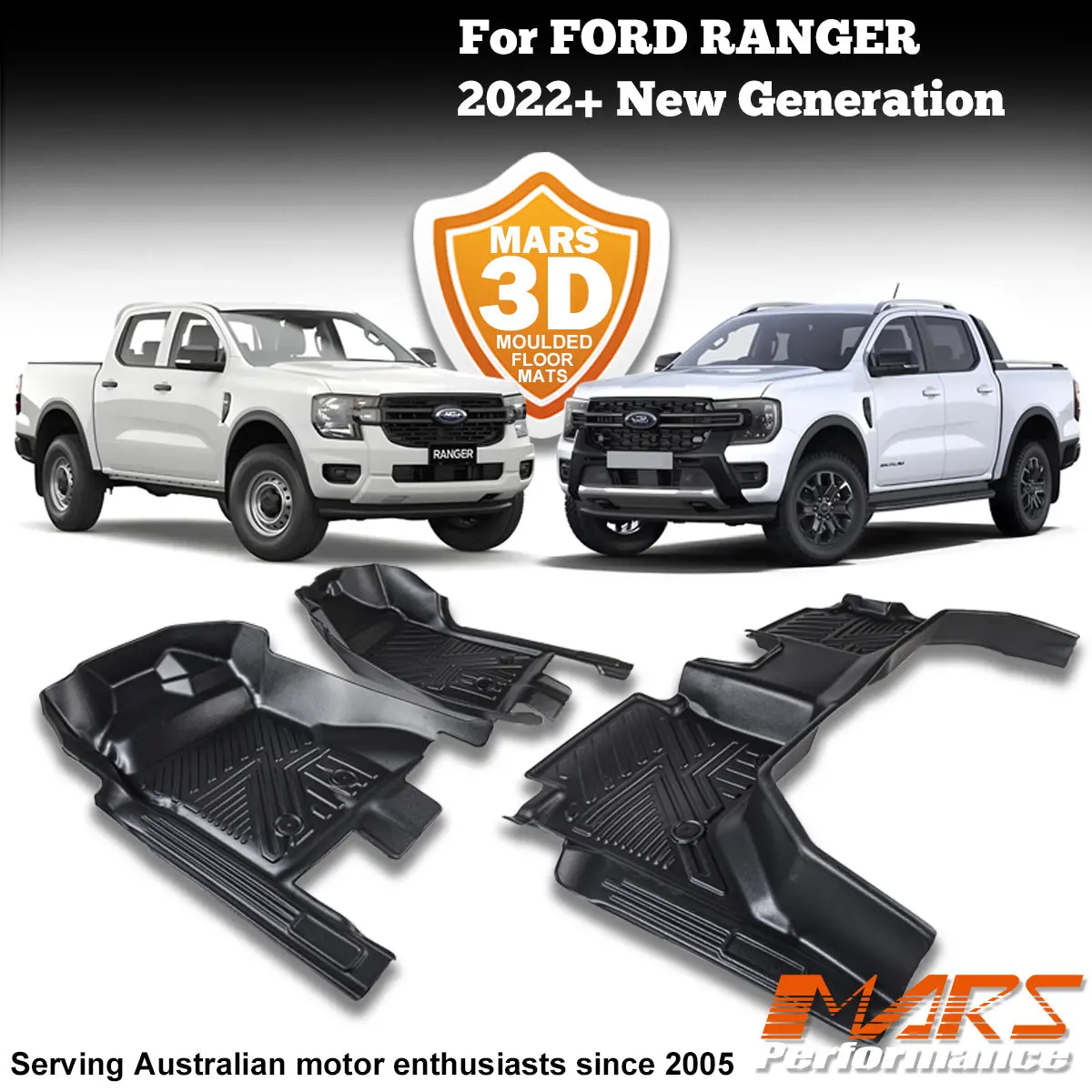 Tpe 3D Moulded Car Floor Mats For New Gen Ford Ranger Dual Cab 2022+ 1