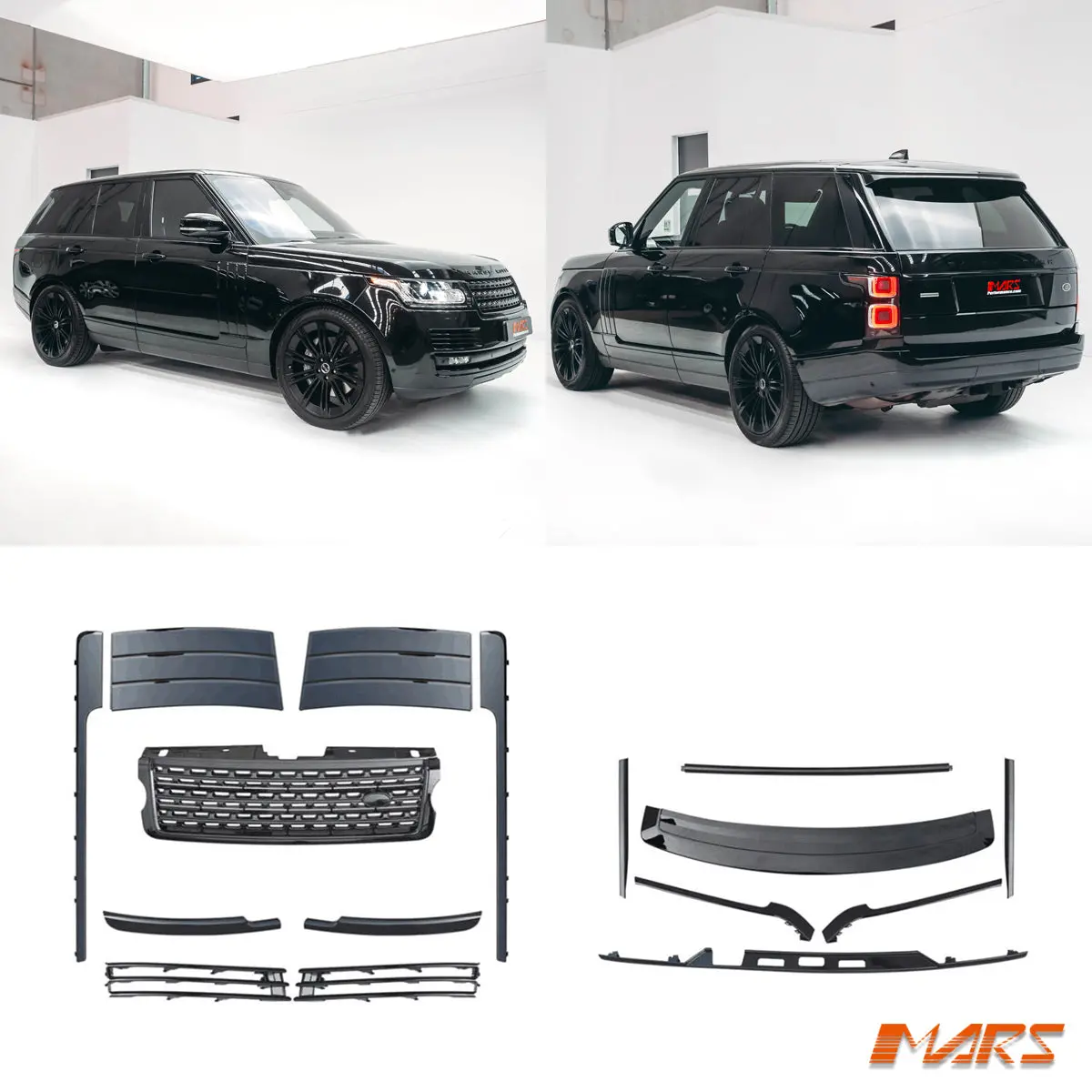 Full Gloss Black Bumper Trim Moulding Stripes & Grill Bodykit For Land Rover Range Rover Vouge L405 2013-2018 1
