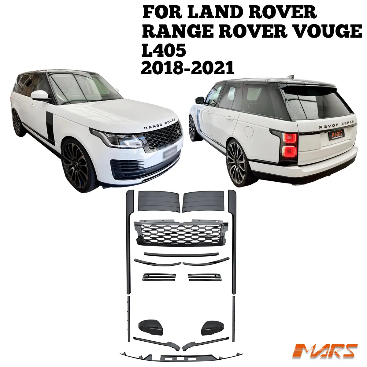 Full Gloss Black Bumper Trim Moulding Stripes & Grill Bodykit For Land Rover Range Rover Vouge L405 2018-2021 1