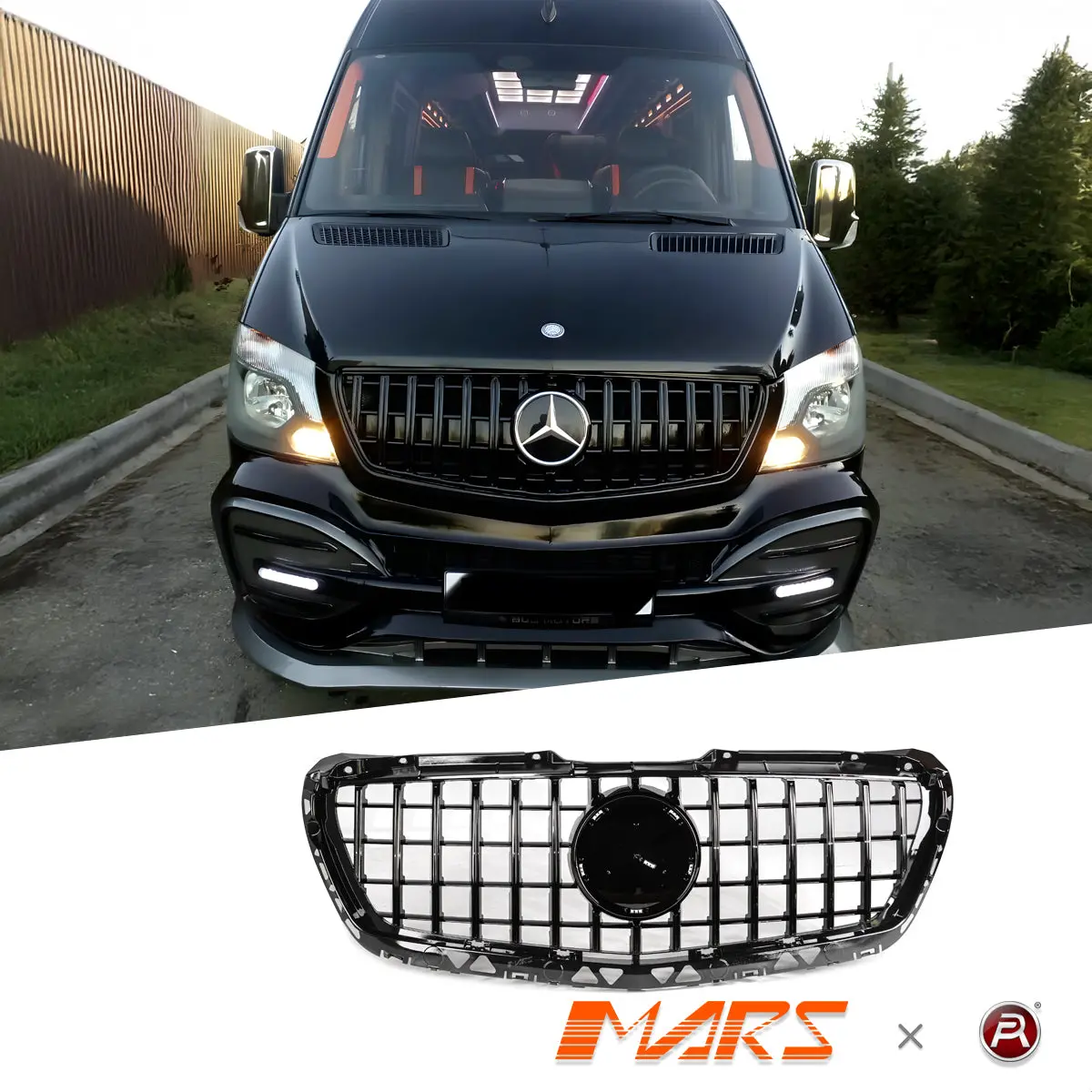 Gloss Black Amg Panamericana Style Front Bumper Bar Grill Grille For Mercedes-Benz Sprinter Ncv3 W906 2013-2018 1