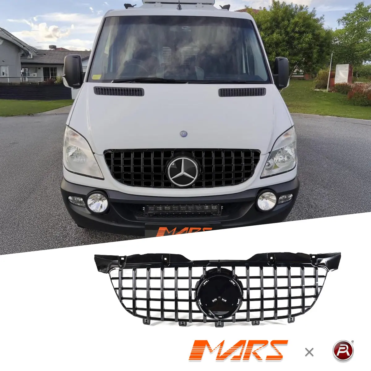 Gloss Black Panamericana Front Bumper Bar Grill Grille Bodykit For Mercedes-Benz Sprinter Ncv3 W906 2006-2013 1