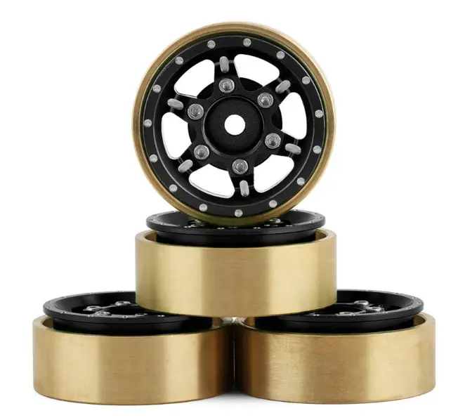 Samix Scx24-6670Bk Scx24 Aluminum & Brass Adjustable Offset 1.0" Beadlock Wheels (Black) (4) 1