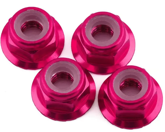 1Up 80542 Racing 4Mm Serrated Aluminum Locknuts (Pink) (4) 1