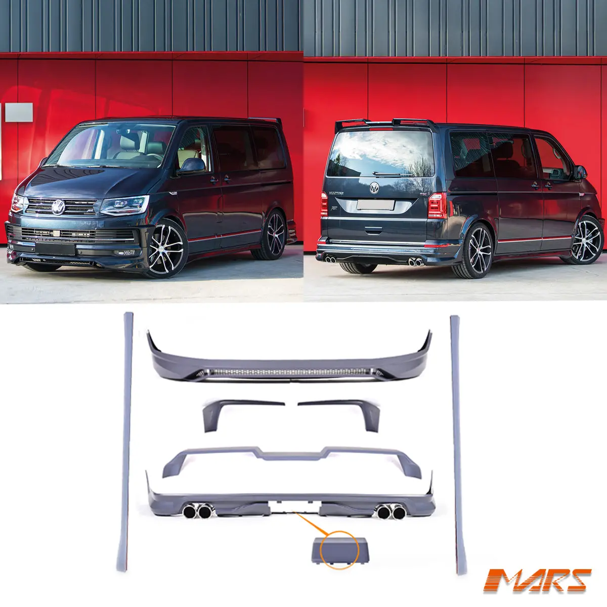 Mars Performance Front & Rear Bumper Bar Lip Side Skirts & Spoiler For Volkswagen Vw Transporter & Multivan T6 & Abt 1