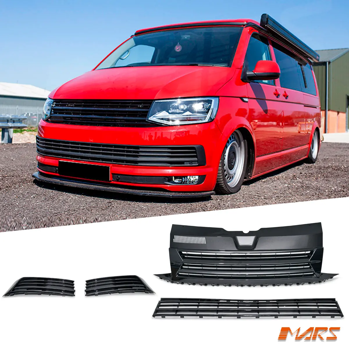 Badgeless Front Bumper Bar Grille Grill & Bottom Mesh Bodykit For Volkswagen Vw Transporter & Multivan T6 2015-2019 1