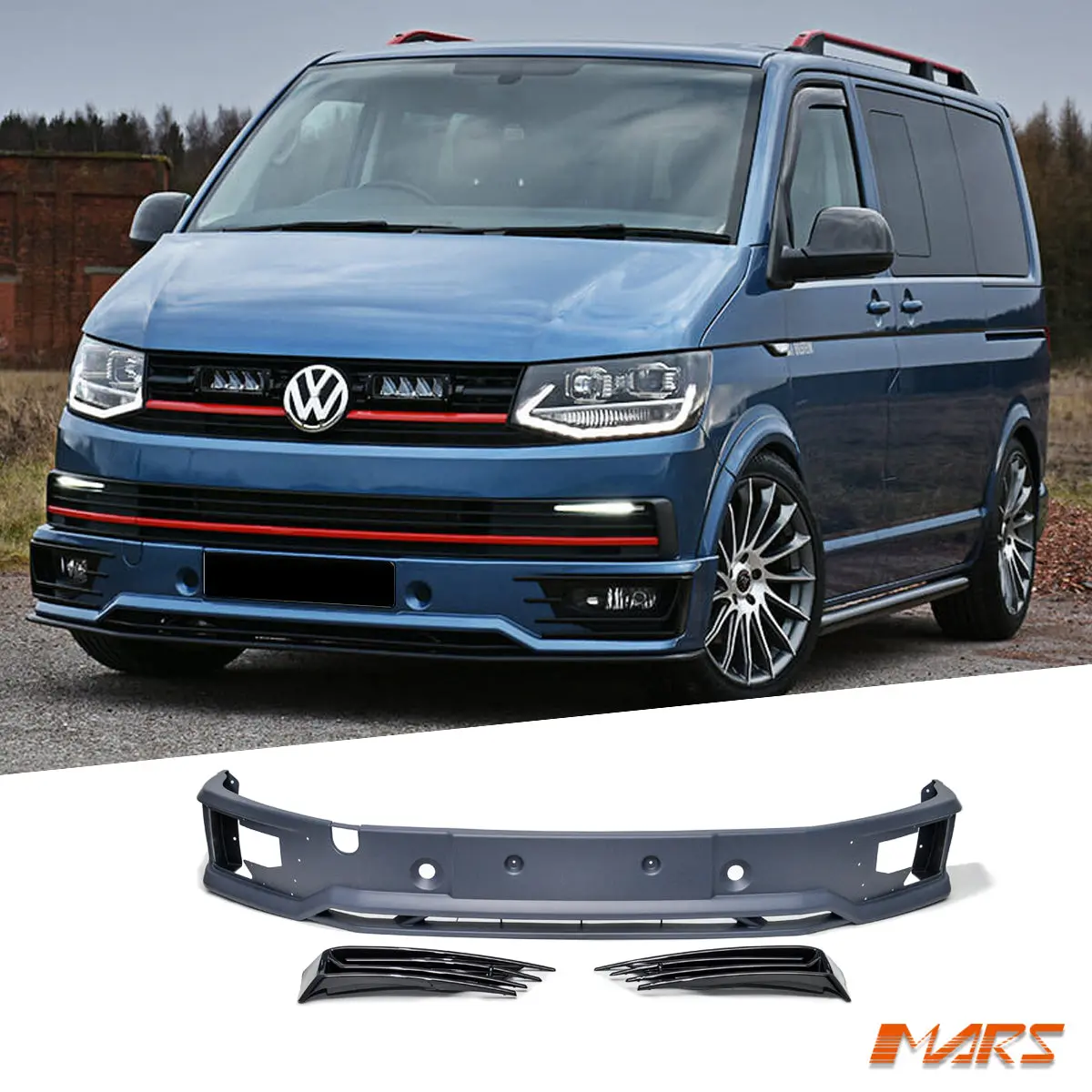 R Style Front Bumper Bar Lip Spoiler Bodykit & Foglight Cover For Volkswagen Vw Transporter & Multivan T6 1