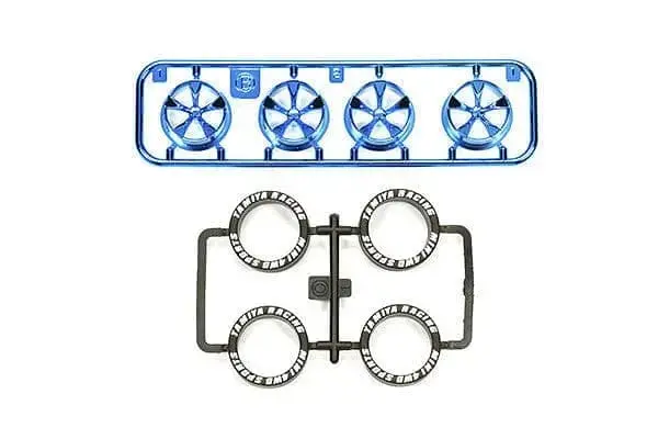 Tamiya 95332 Jr Lp Tire/Wheel Set (5-Spoke) - Blue Plated 1