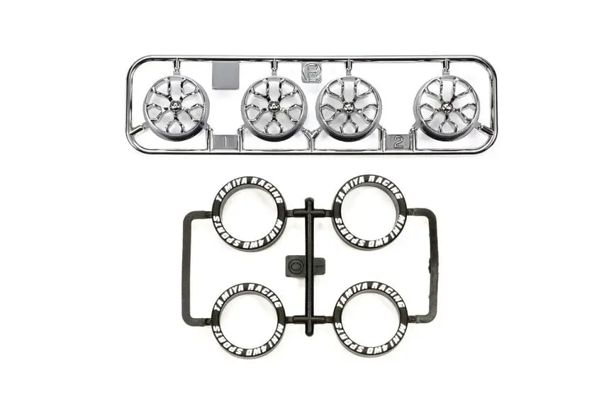 Tamiya 95526 Jr Lp Tire/Plated Wheel Set Black Plated (Y-Spoke) 1