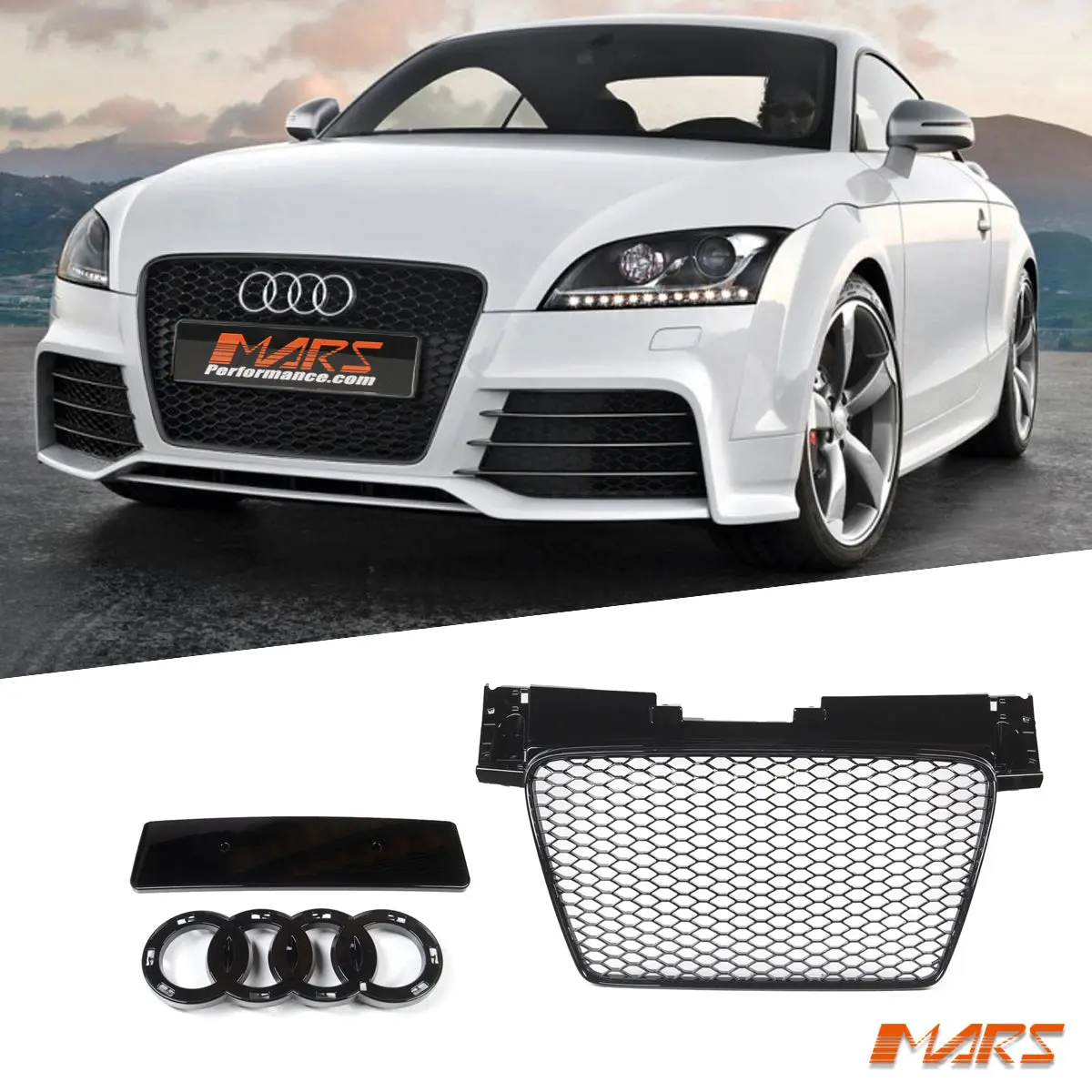 Gloss Black Honeycomb Rs-Tt Style Front Bumper Bar Grille Grill Bodykit For Audi Tt 8J 2006-2014 1