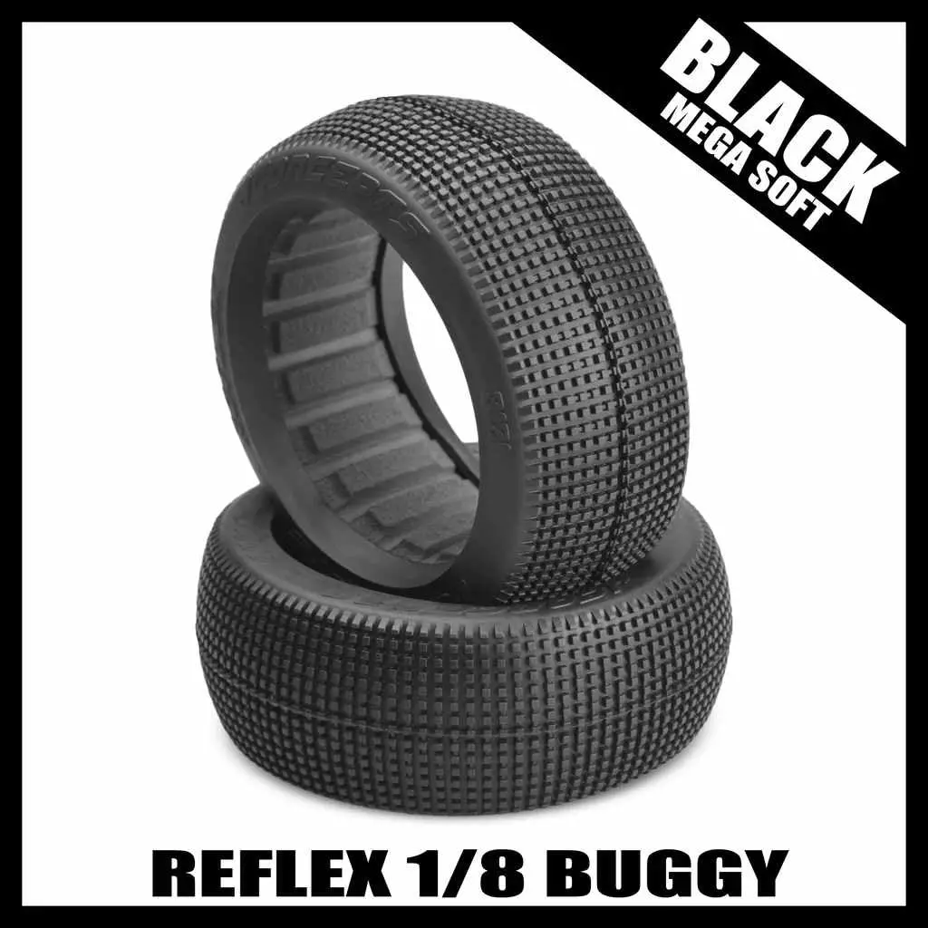 J Concepts 3121-07 Reflex 1/8 Buggy Tires (2) - Black (Megasoft) 1