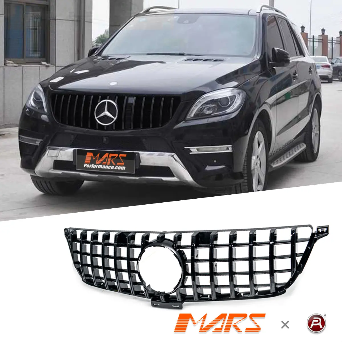 Gloss Black Amg Panamericana Style Front Bumper Bar Grille Grill For Mercedes-Benz W166 Ml Class Hatch 2012-2015 1