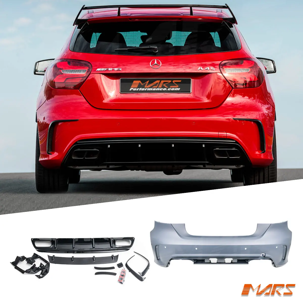 Amg A45 My16 Update Style Rear Bumper Bar With Carnards For Mercedes-Benz A Class W176 2012-2018 1
