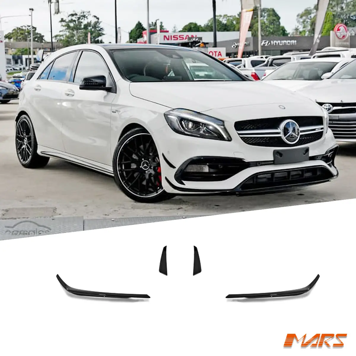 Gloss Black Front Bumper Aero Lip Kits & Side Blade Canards For Mercedes-Benz W176 A45 Amg 2016-2018 1