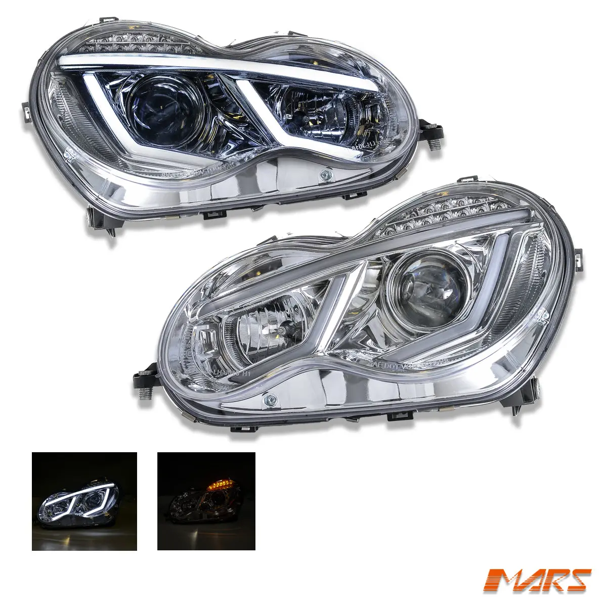 Crystal Clear Drl Projector Head Lights With Led Indicators For Mercedes-Benz C-Class W203 Sedan & Wagon 2000-2007 1