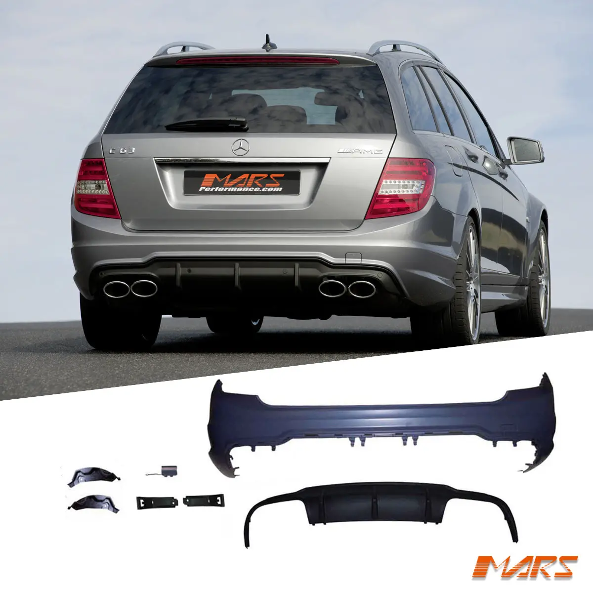 Amg C63 Style Rear Bumper Bar Bodykit & Diffuser For Mercedes-Benz C-Class W204 Wagon 2008-2014 1