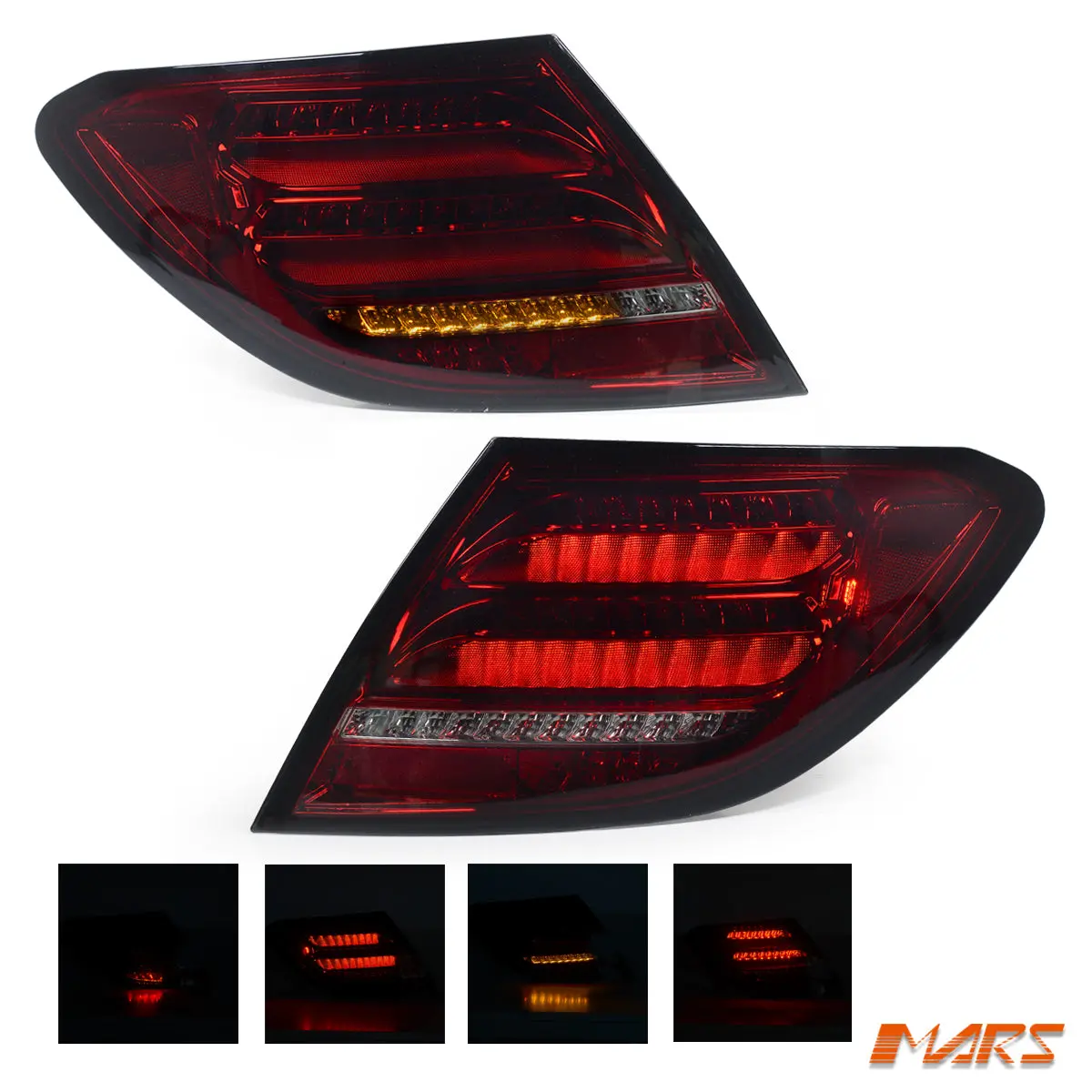 Smoked Red Full Led Tail Lights With Sequential Indicators For Mercedes-Benz C-Class W204 C204 & C63 Amg 2011-2014 1