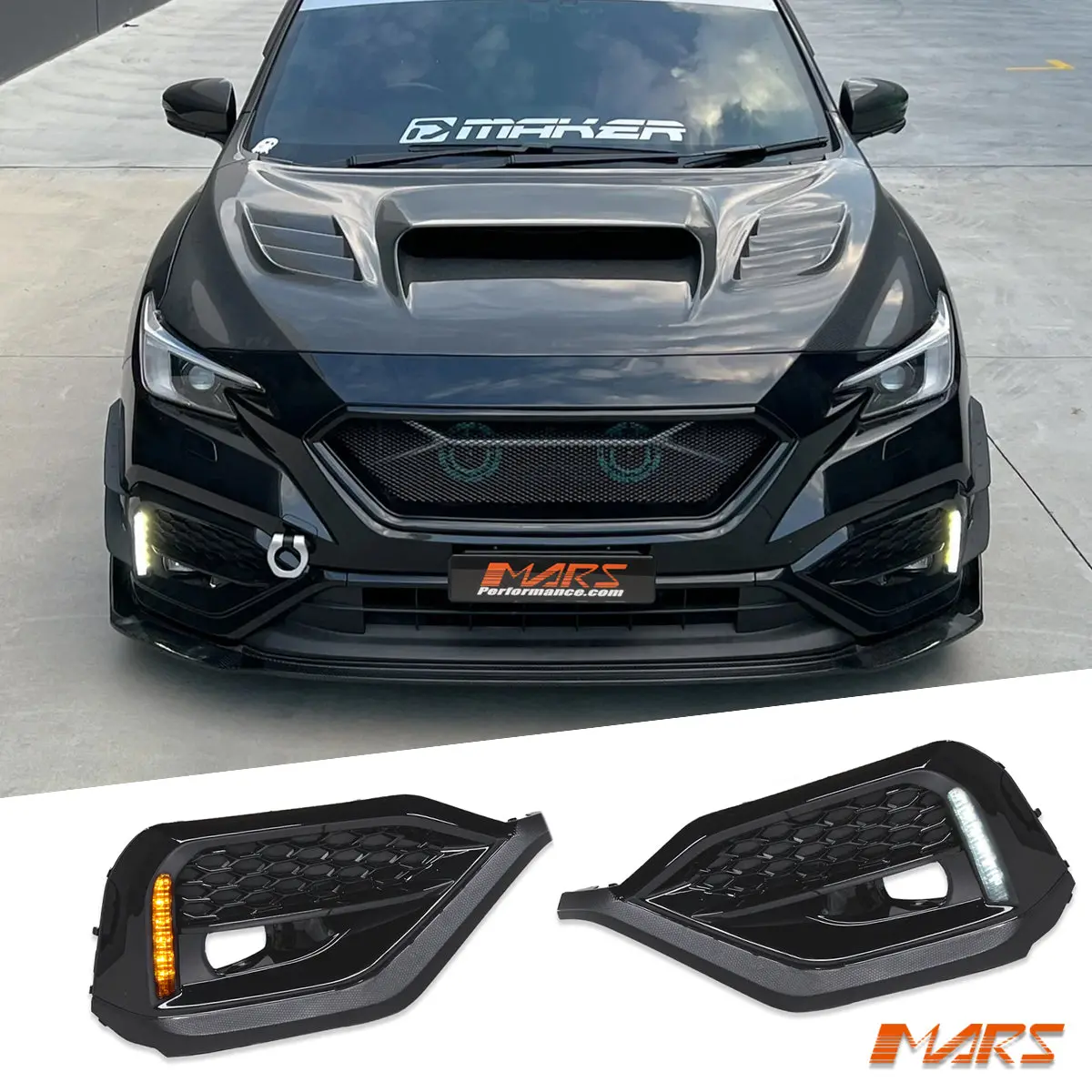 Gloss Black Bumper Bar Indicator & Fog Lights Cover With Drl For Subaru Wrx & Sti Vb 2022+ 1