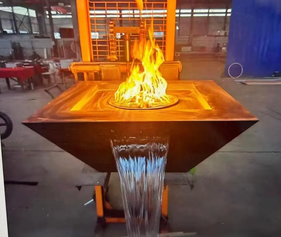 Fire Feature Square Stainless Steel Gas Fire Pit Water Bowl Fountain 1