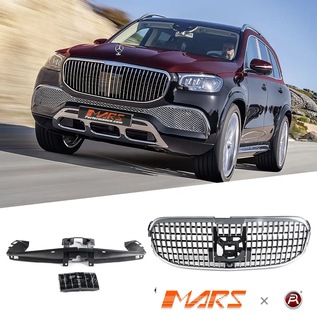 Chrome Black Maybach Gls600 Style Front Bumper Bar Grill Grille Bodykit For Mercedes-Benz Gls Class X167 & Gls63 Amg 2019-2023 1