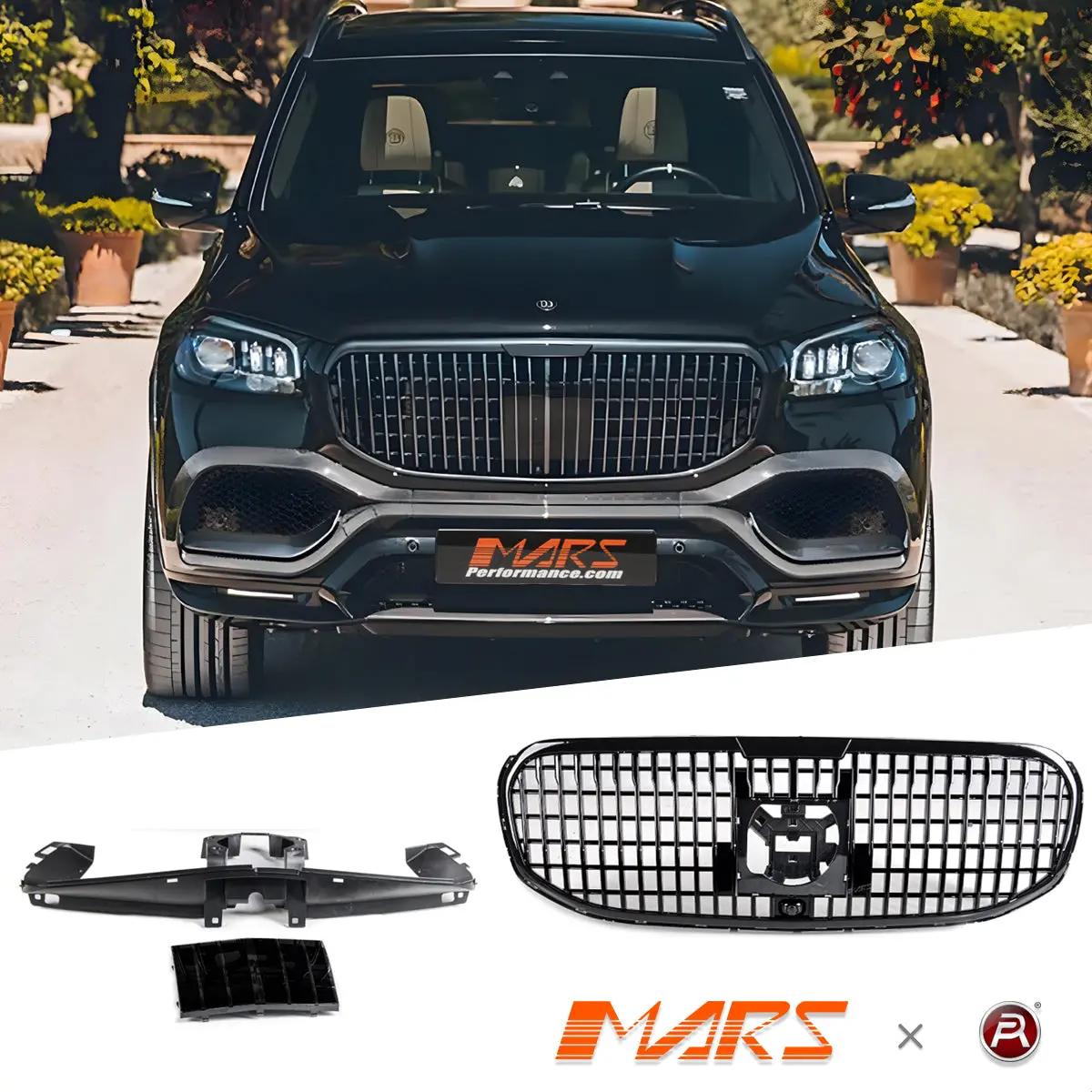 Gloss Black Maybach Gls600 Style Front Bumper Bar Grill Grille Bodykit For Mercedes-Benz Gls Class X167 & Gls63 Amg 2019-2023 1