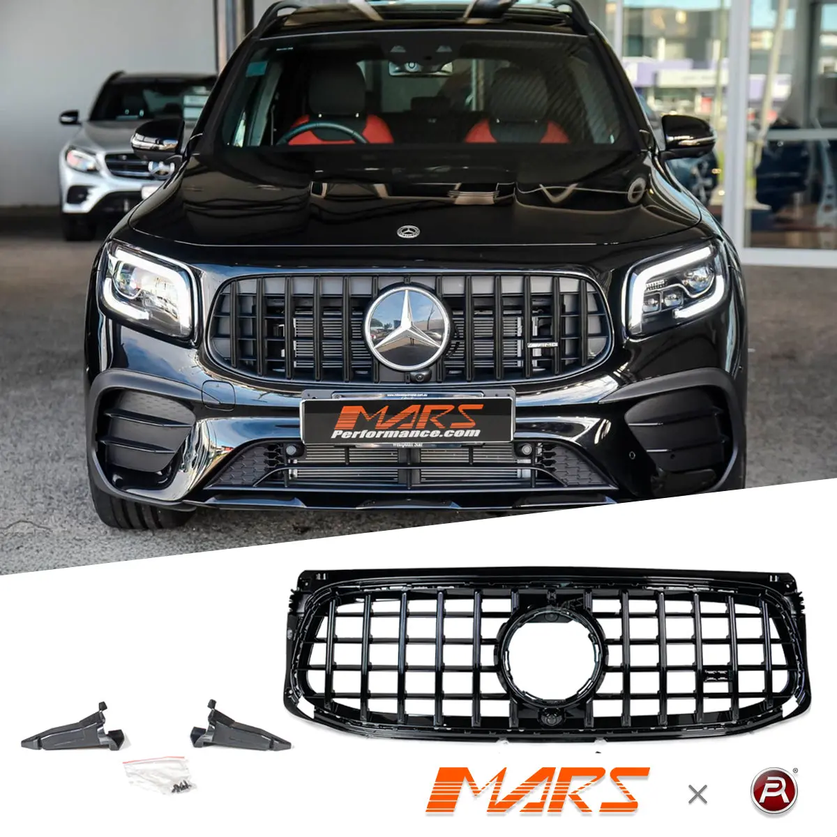 Gloss Black Glb35 Panamericana Style Front Grille Grill For Mercedes-Benz Glb-Class X247 2020-2023 With Amg Sport Bumper Bar 1