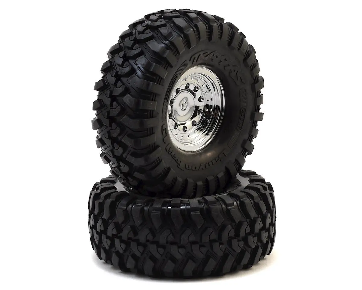 Traxxas 8177 Tires And Wheels, Assembled, Glued (1.9' Chrome Wheels, Canyon Trail 1.9 Tires) (2)/ Center Caps (2)/ Decal Sheet (Requires #8255A Extended Stub Axle) 0.538 1