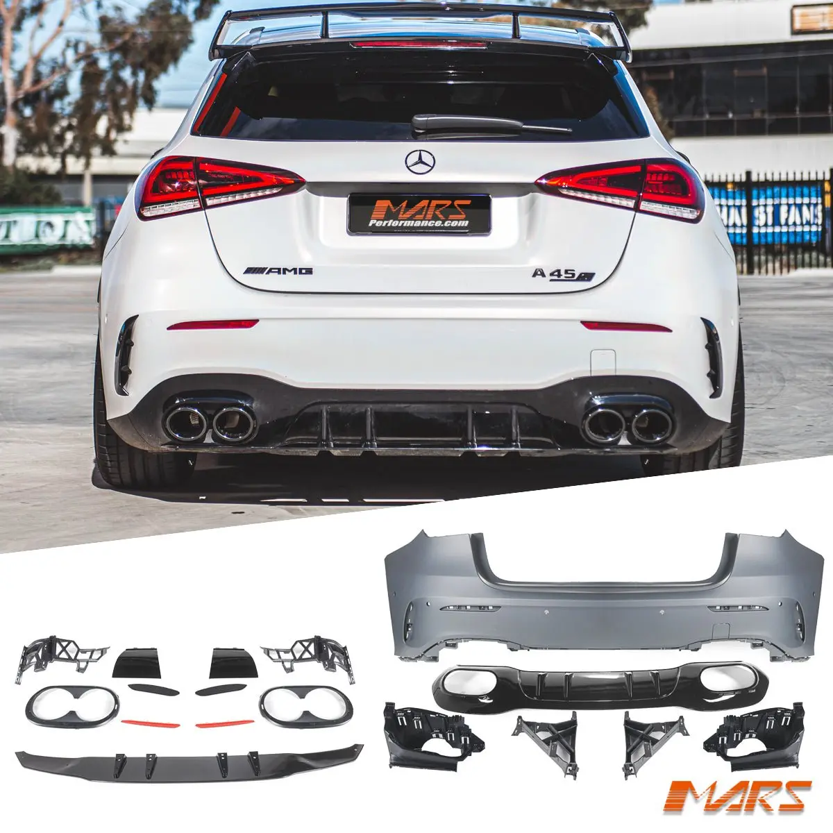 A45-S Style Rear Bumper Bar & Diffuser Bodykit For Mercedes-Benz A-Class W177 Hatch & A35 Amg 2018-2024 1