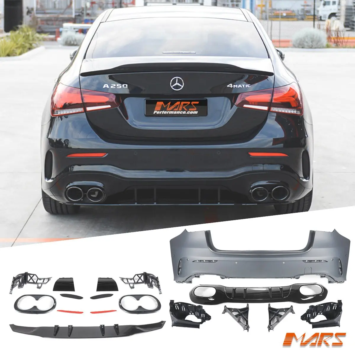 A45-S Style Rear Bumper Bar & Diffuser Bodykit For Mercedes-Benz A-Class W177 V177 Sedan & A35 Amg 2018-2024 1