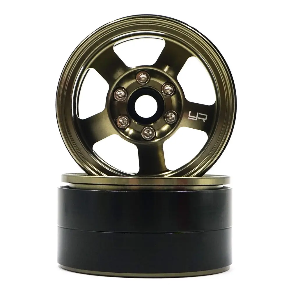 Yeah Racing Wl-0142Gm 1.9 Aluminum Cnc 5 Spoke Beadlock Rim 2Pcs Gold Titanium 1