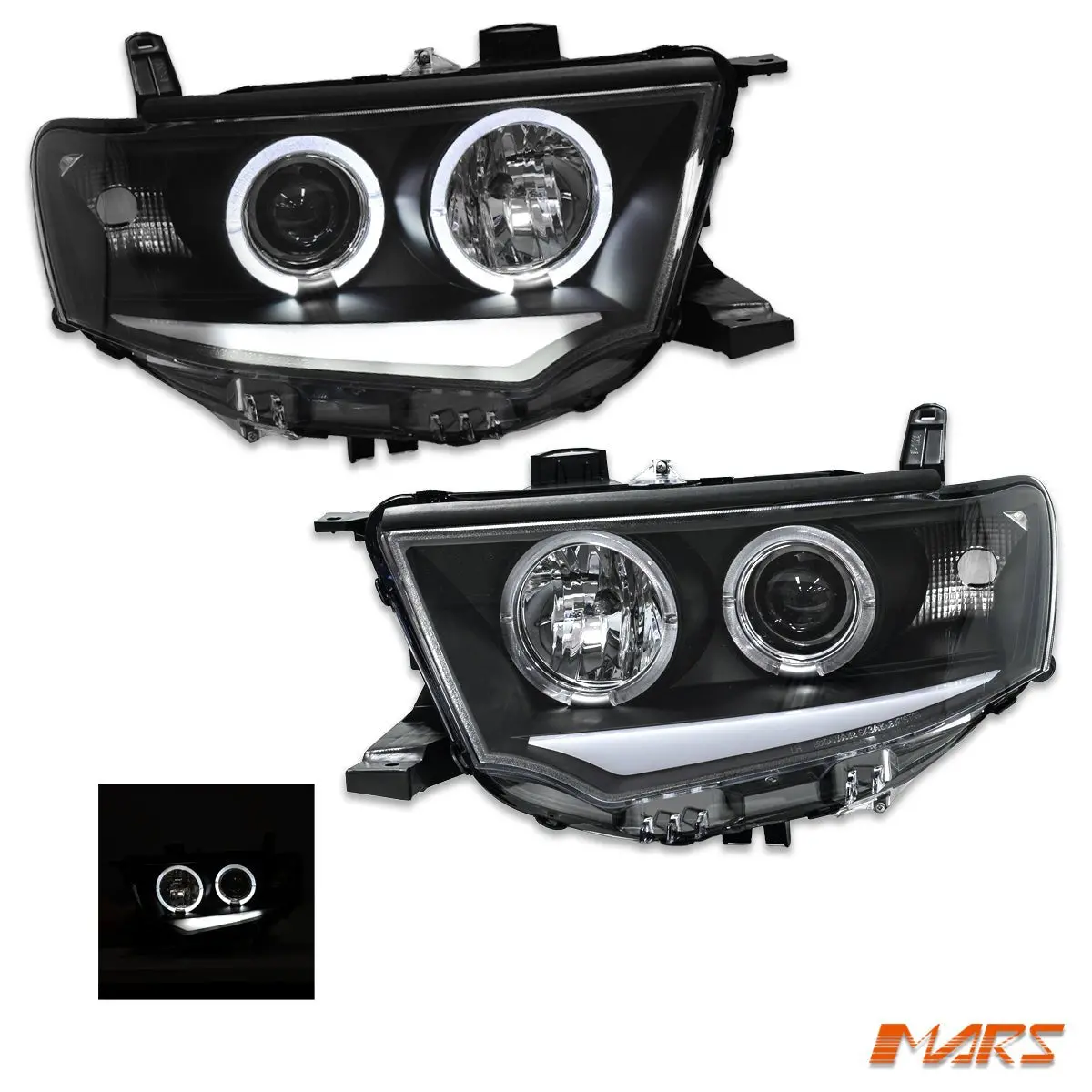 Black 3D Drl & Angel Eyes Projector Head Lights For Mitsubishi Challenger Pb Pc 2008-2015 1