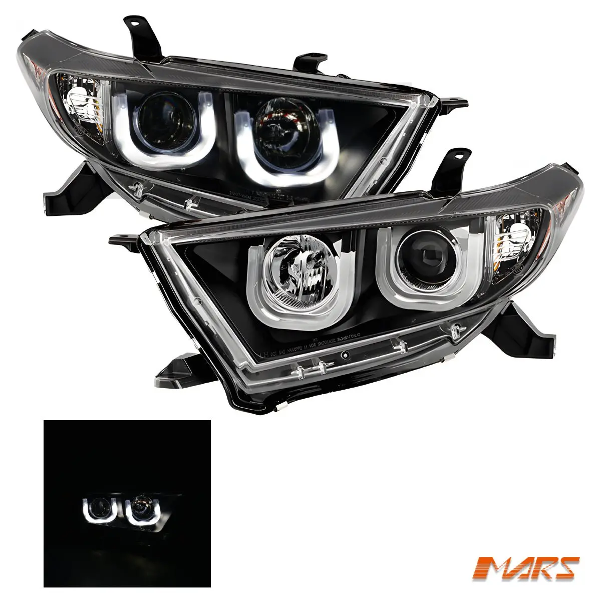 Black Led Drl & Halogen Projector Head Lights For Toyota Highlander & Kluger 2011-2013 1