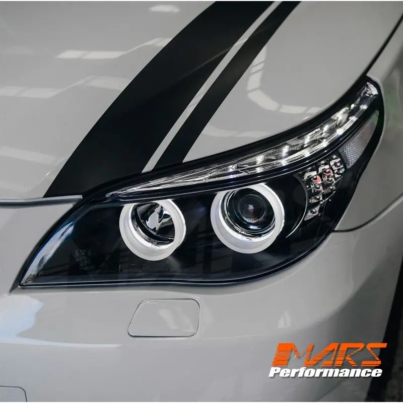 Black 3D Led Angel-Eyes Projector Head Lights With Led Indicators For Bmw 5-Series E60 E61 2003-2007 1