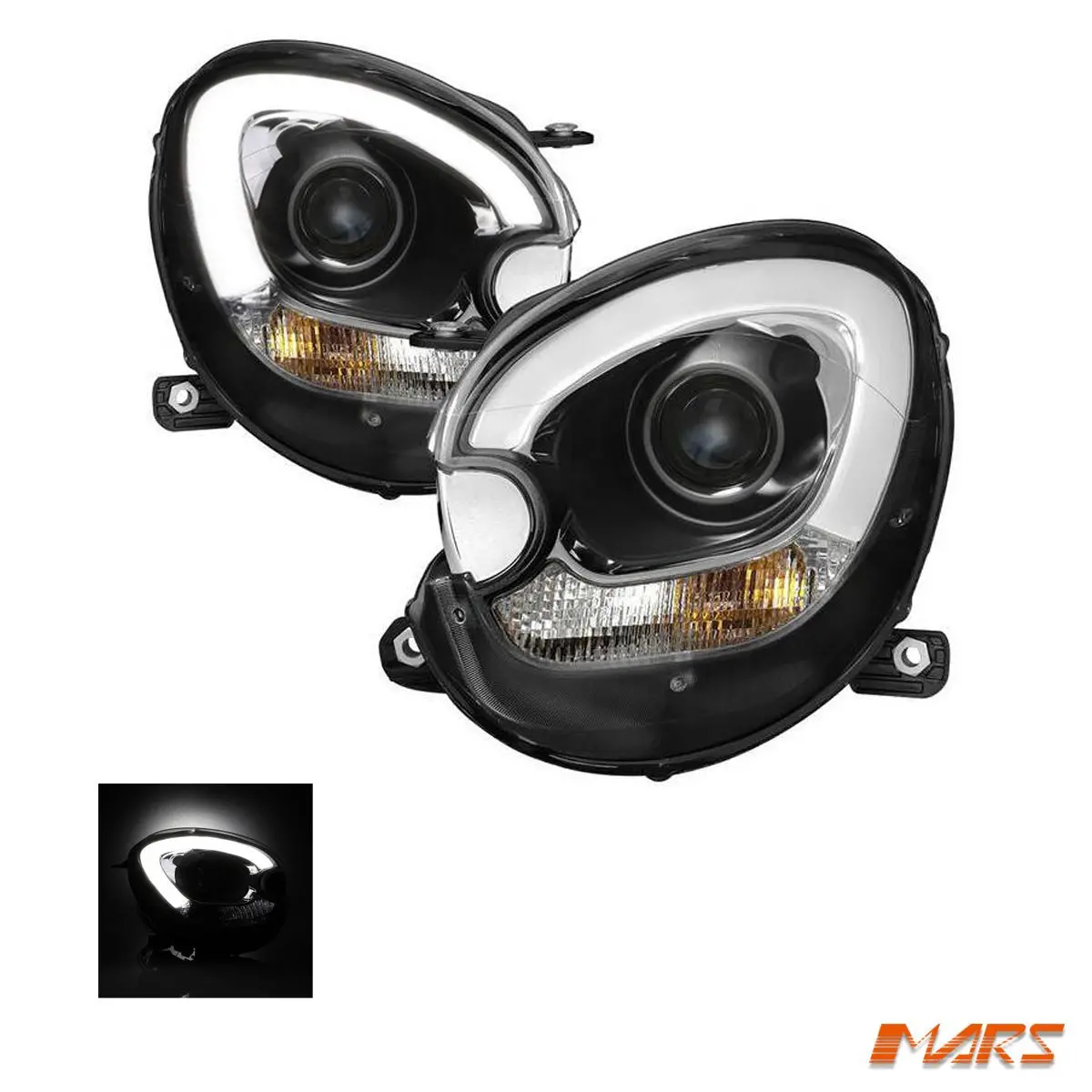 Black 3D Led Bar Drl Dual Beam Projector Head Lights For Mini Countryman R60 2011-2016 1