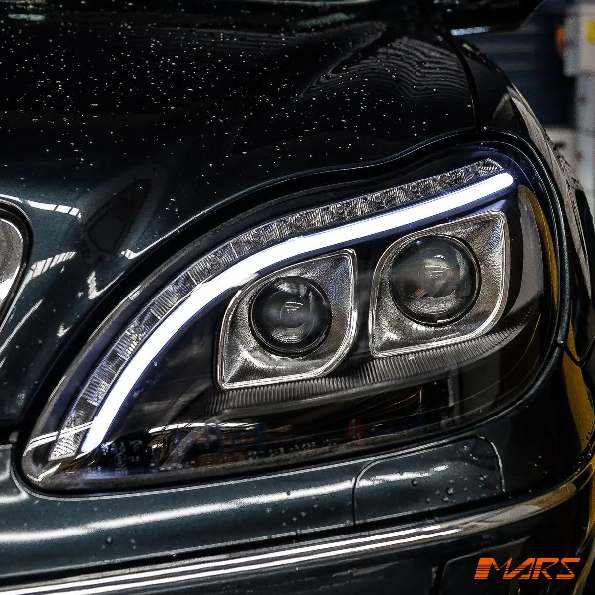 Black 3D Led Stripe Drl Projector Head Lights For Mercedes-Benz S Class W220 1998-2005 With Led Indicators 1