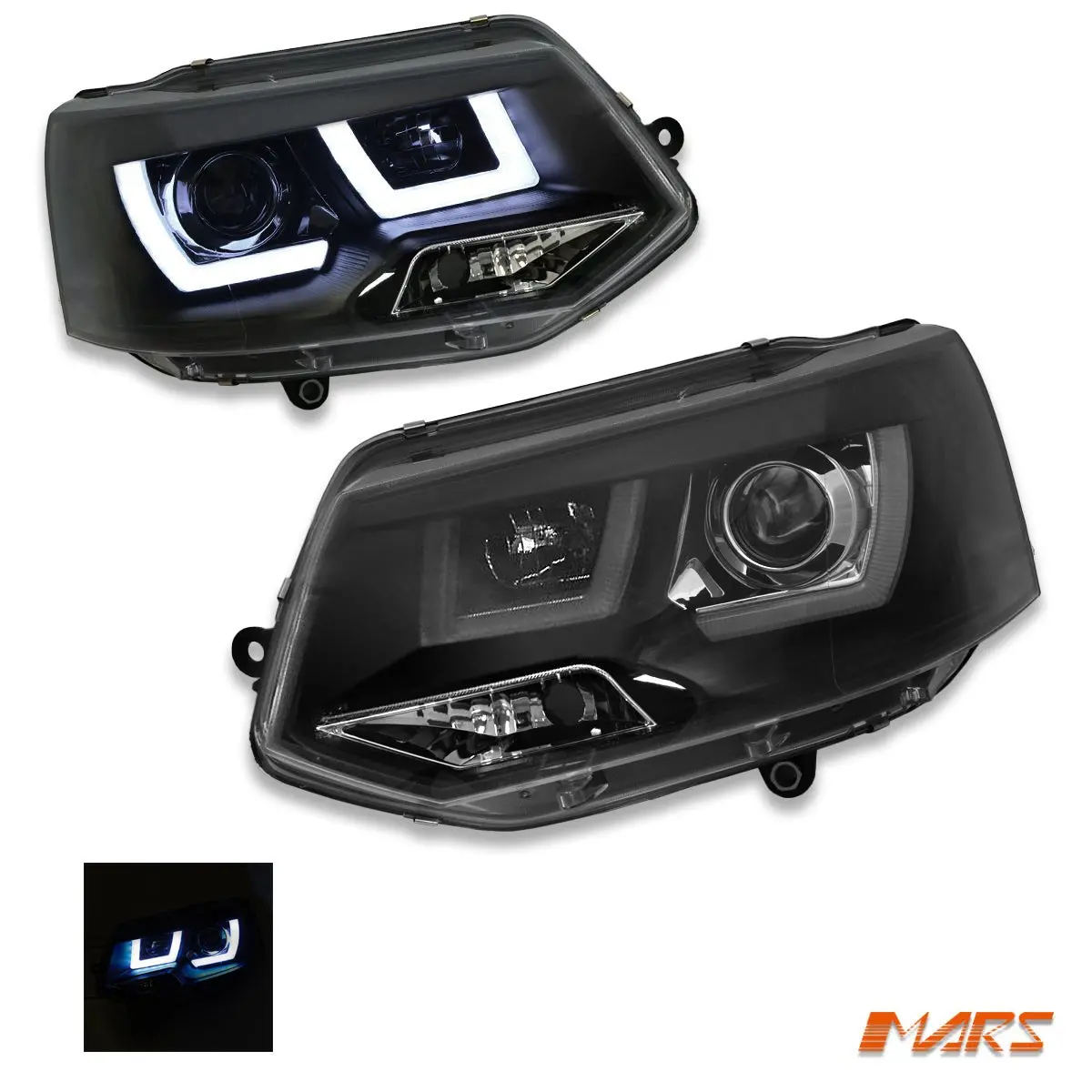 Black 3D Led Stripe Drl Projector Head Lights For Volkswagen Vw Transporter T5.1 2011-2015 Lci 1