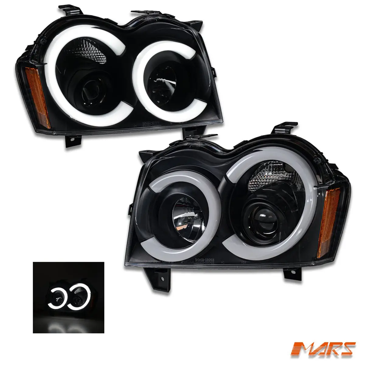 Black 3D Stipe Bar Drl Projector Head Lights For Jeep Grand Cherokee Wh 2005-2010 1