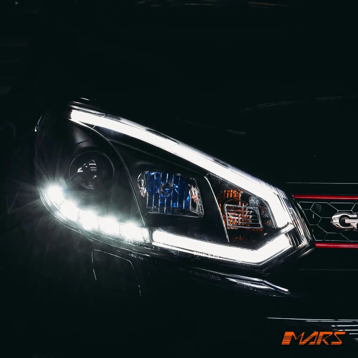 Black 3D Stripe Bar & Drl Led Day Time Projector Head Lights For Volkswagen Vw Golf Vi Mk-6 1
