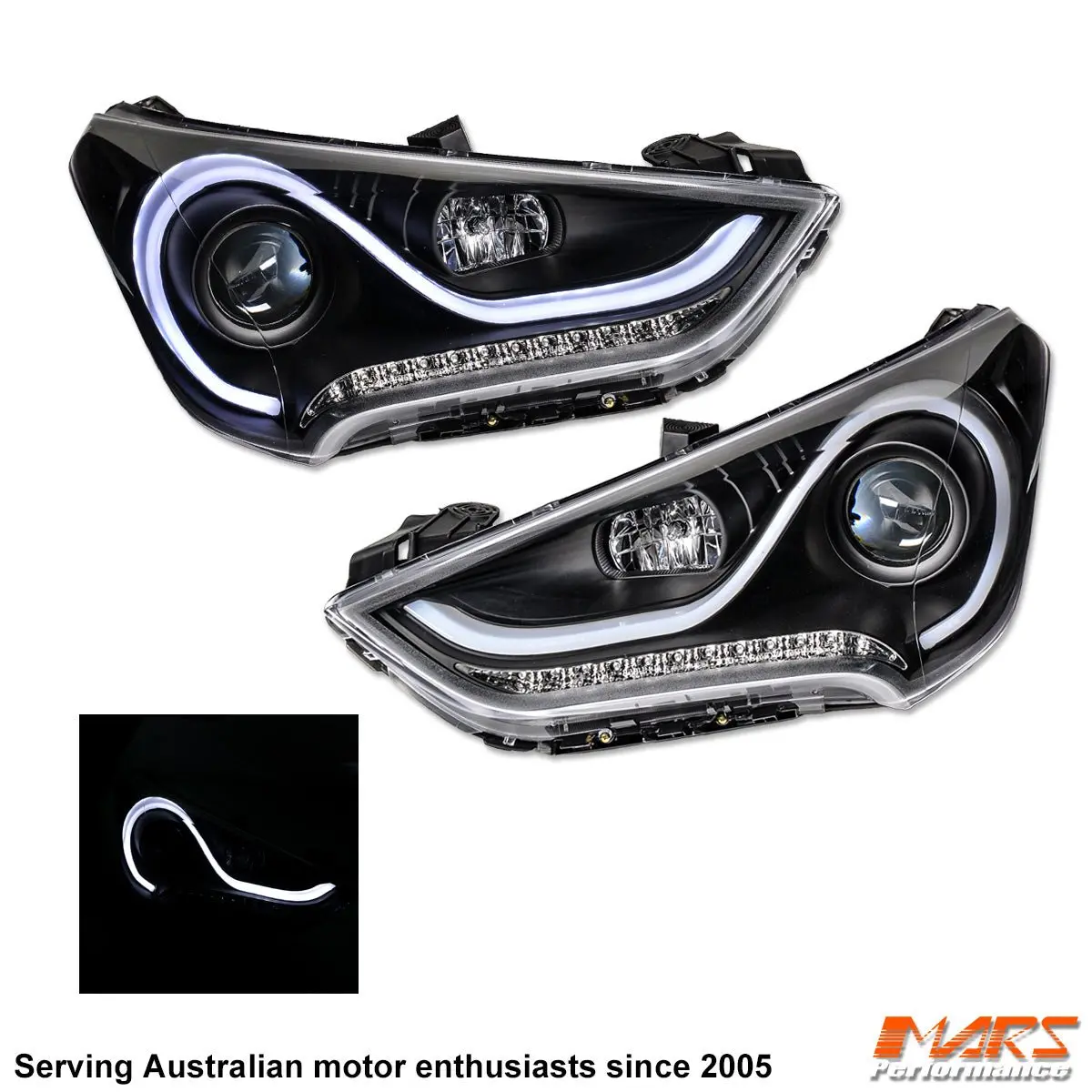 Black 3D Stripe Bar Drl Projector Head Lights With Led Indicators For Hyundai Veloster Fs 2011-2017 1