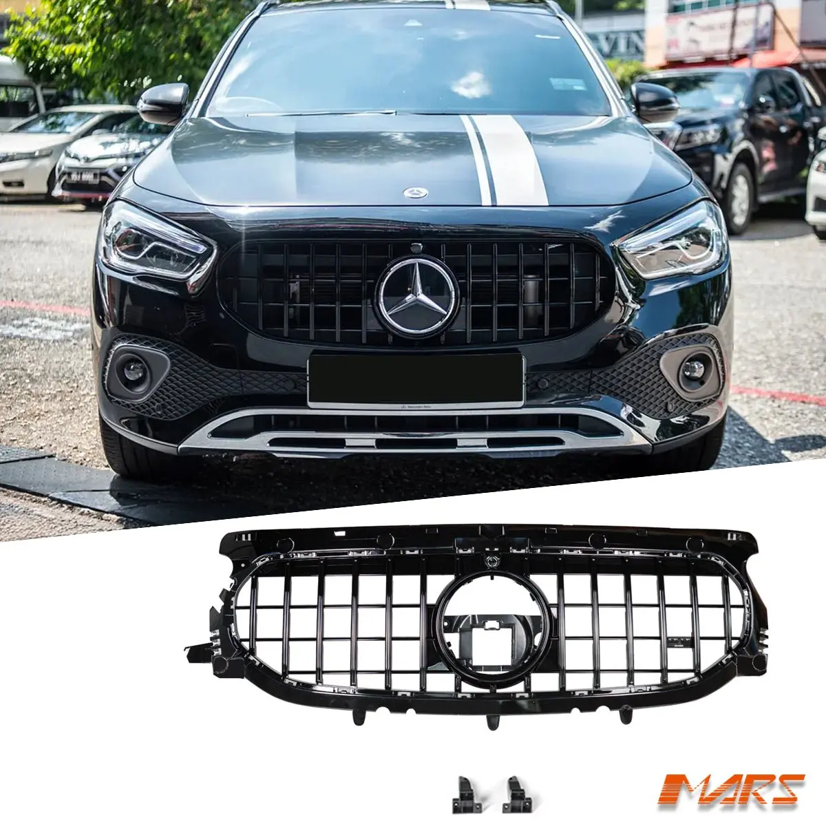 Black Amg Panamericana Gla45 Style Front Bumper Bar Grill Grille Bodykit For Mercedes-Benz Gla-Class H247 -Non-Sport Bumper 1