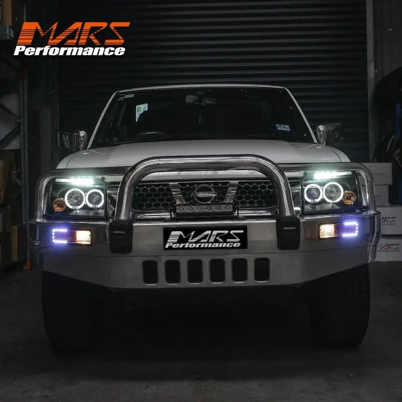 Black Angel-Eyes Projector Head Lights For Nissan Navara D22 2003-2014 1