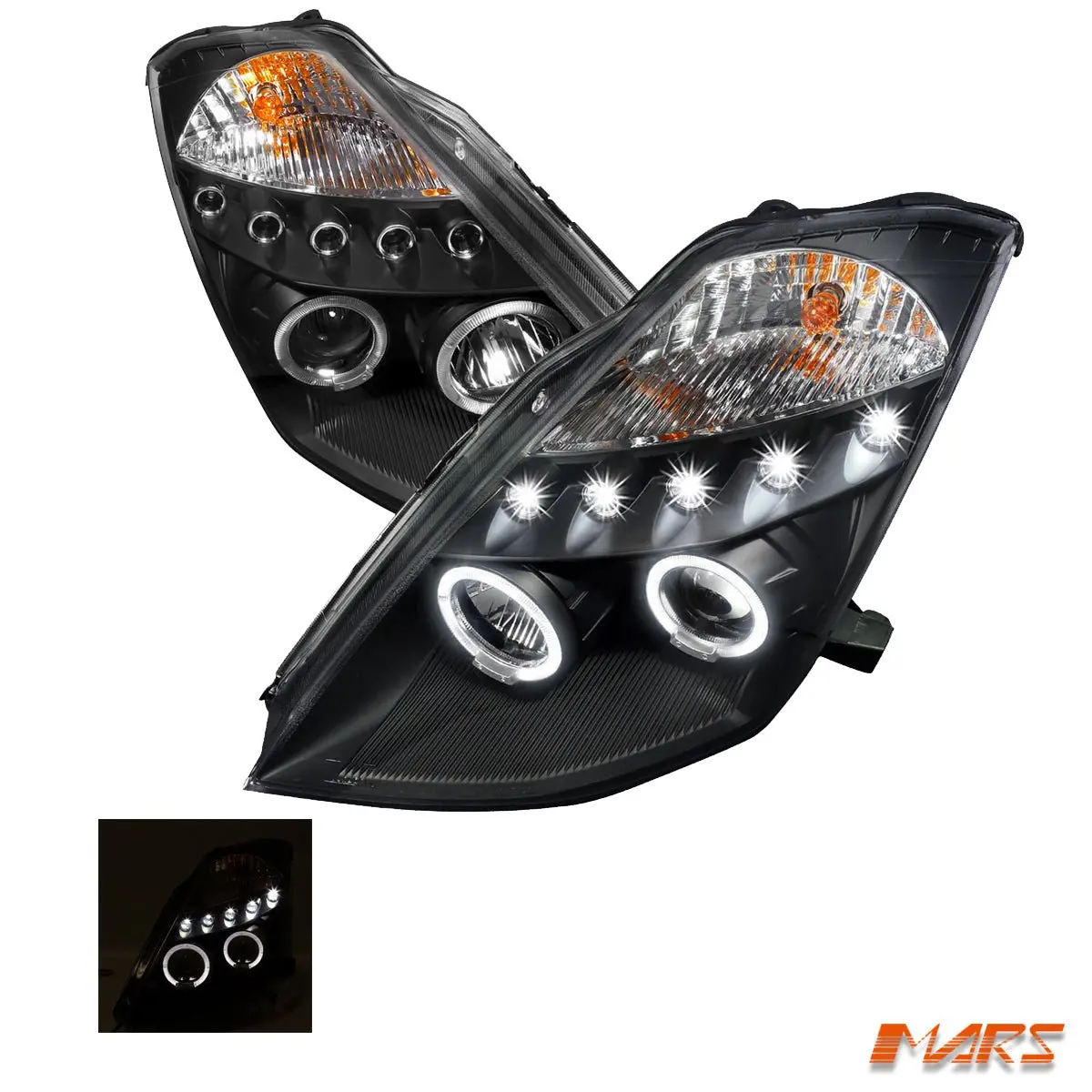 Black Angel Eyes Projector Head Lights For Nissan Z33 350Z 2003-2005 Series 1 1