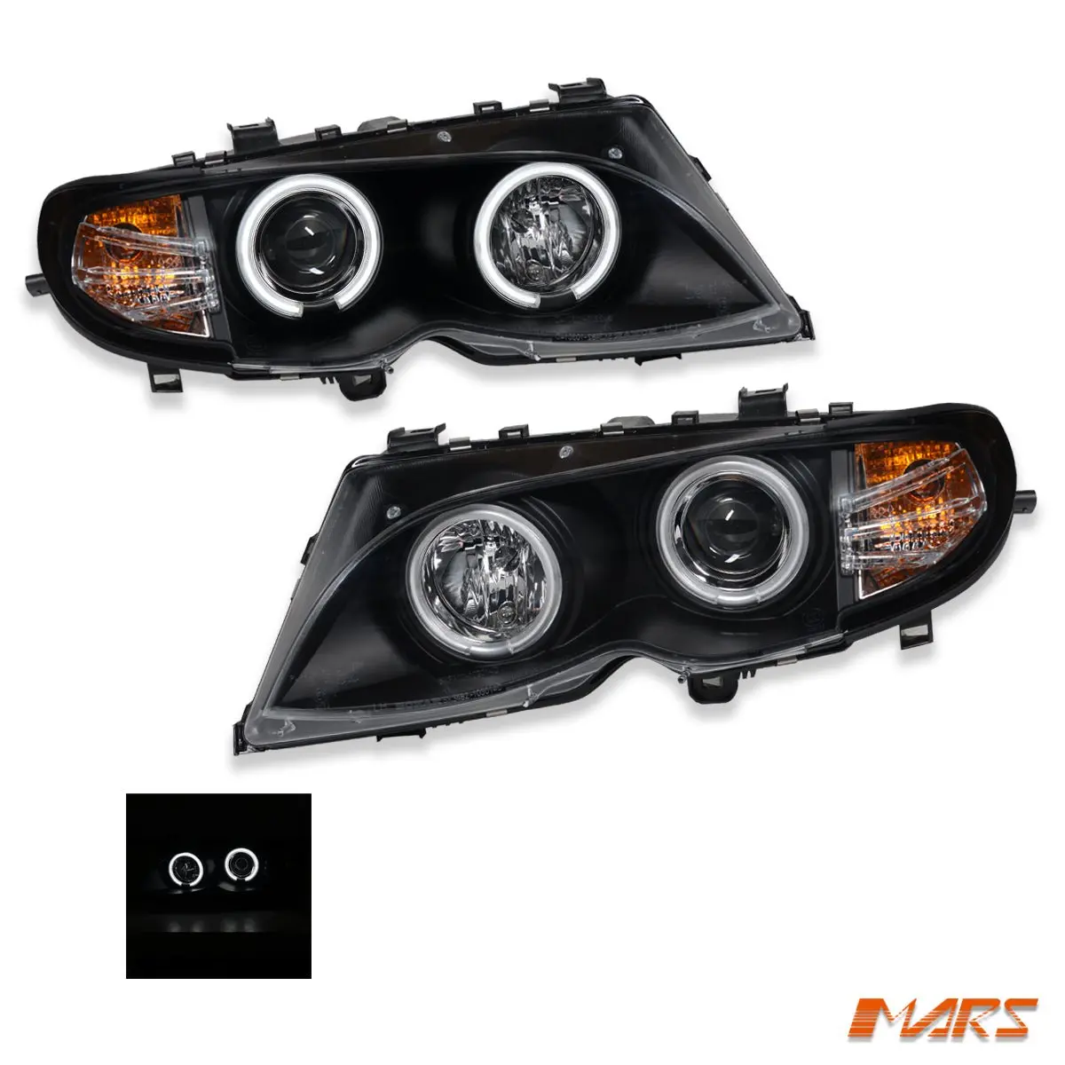 Black Ccfl Angel-Eyes Projector Head Lights For Bmw 3-Series E46 Sedan & Wagon Lci 2002-2004 1