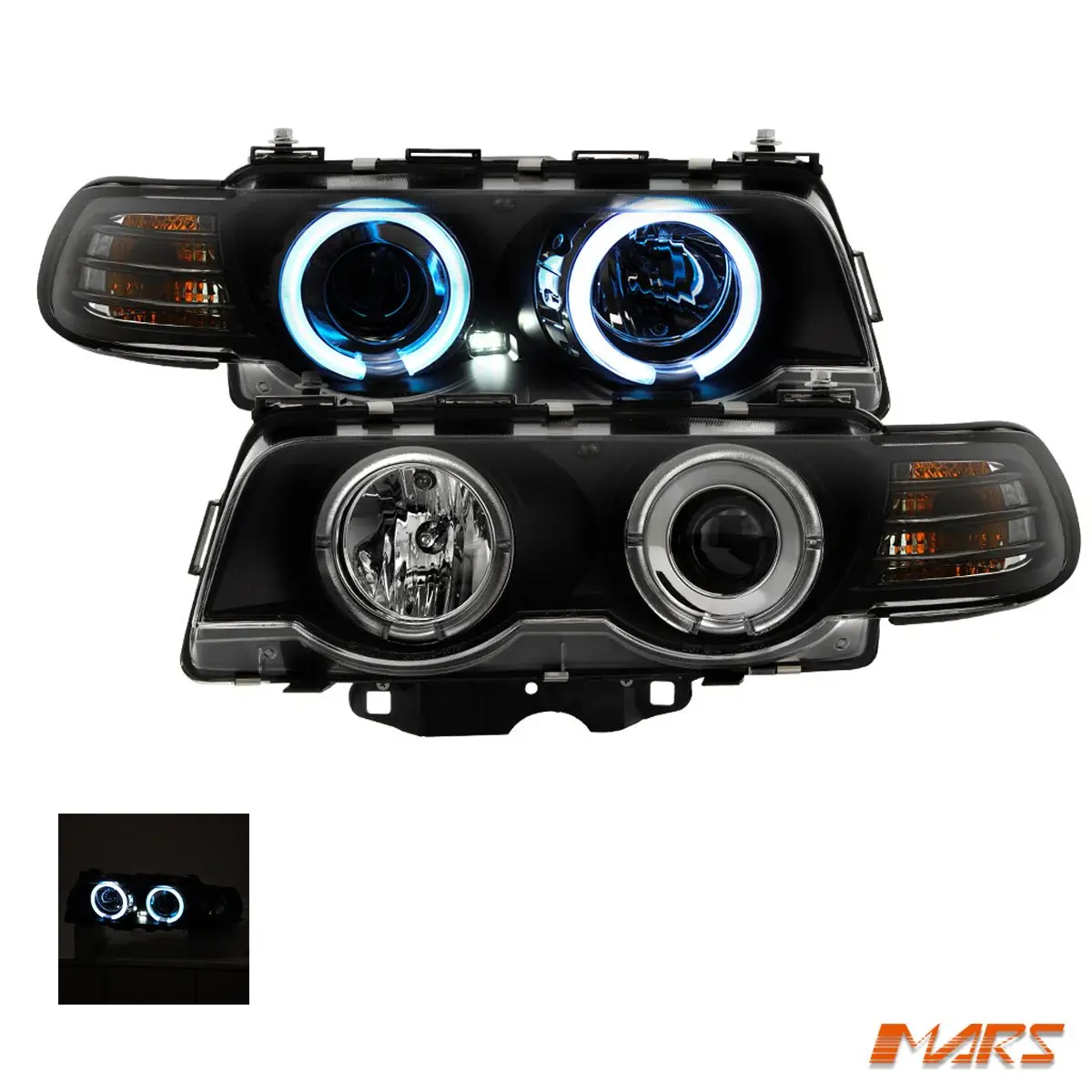Black Ccfl Angel Eyes Projector Head Lights For Bmw 7-Series E38 1995-1998 1